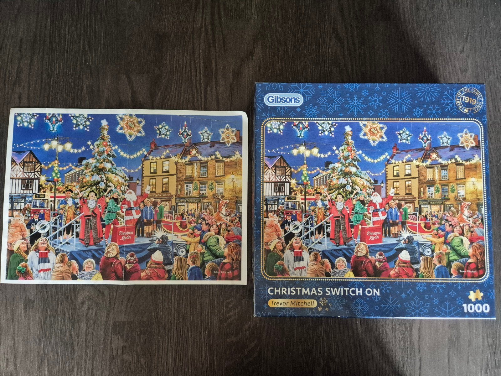 Z.g.a.n Gibsons kerstpuzzel 1000 stukjes Christmas Switch On, Ophalen of Verzenden, 500 t/m 1500 stukjes, Zo goed als nieuw, Legpuzzel