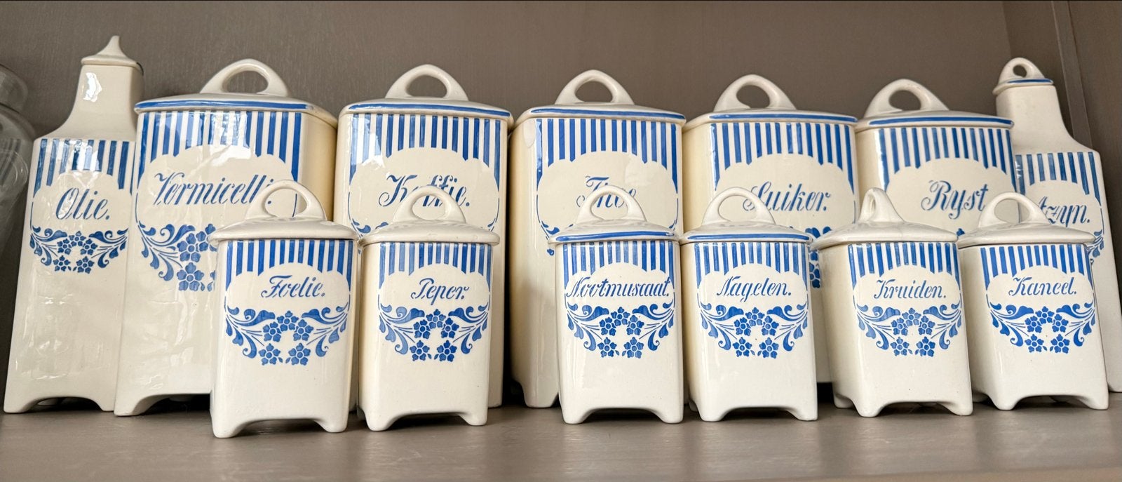 Antieke Keukenpotten Set - Blauw/Wit Keramiek, Ophalen