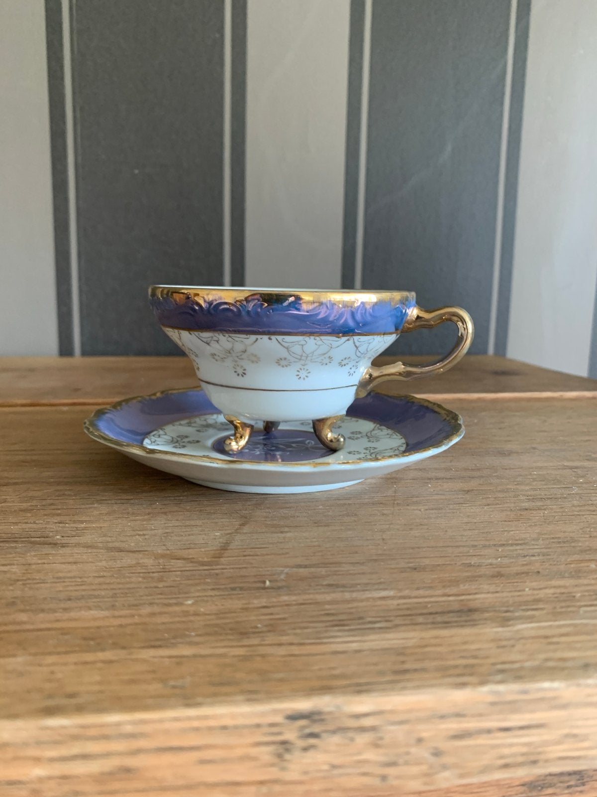 Antiek theekopje met schotel - Blauw/Goud, Antiek en Kunst, Ophalen