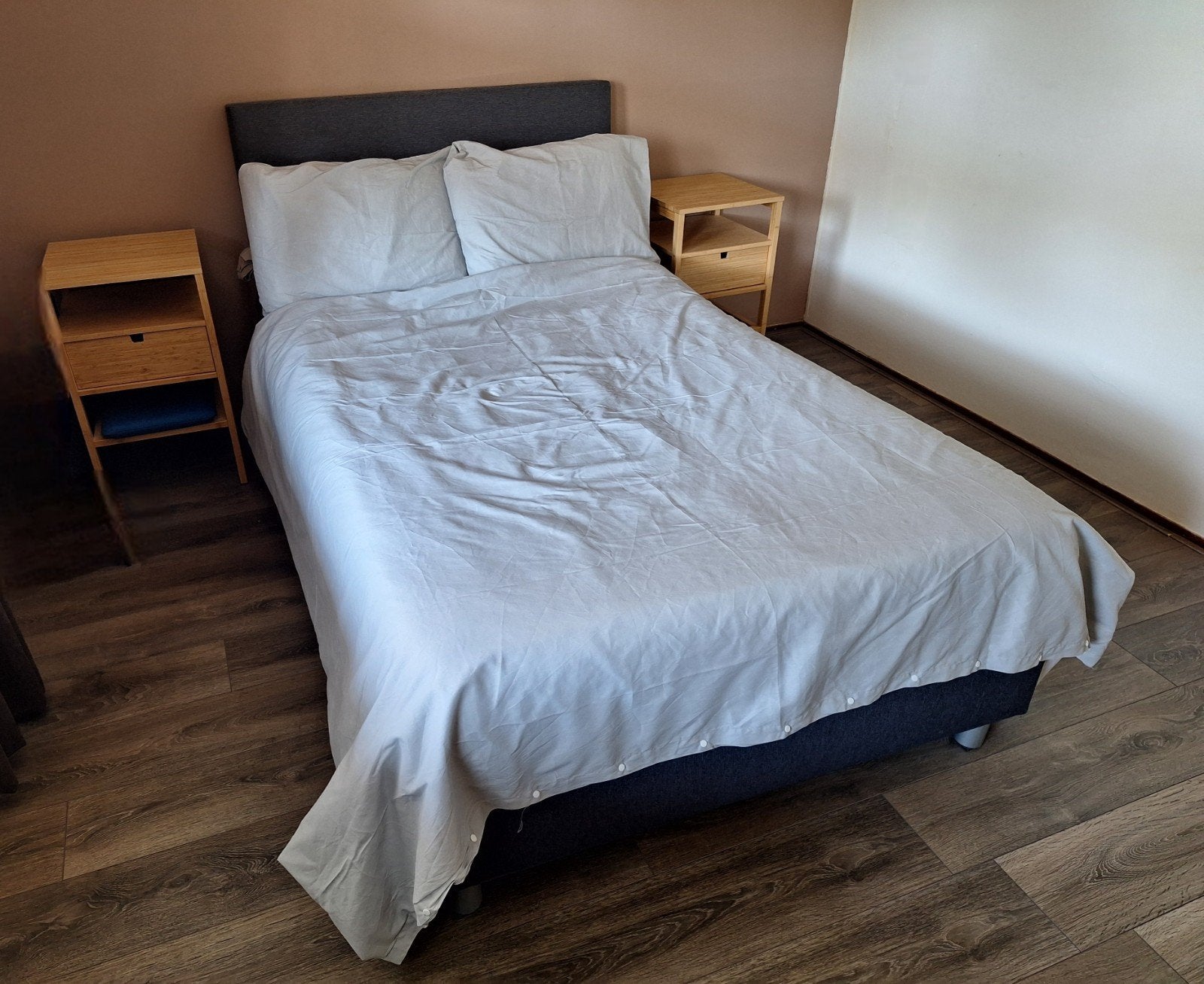 Boxspring 120x200 Bed antraciet donkergrijs, Ophalen, Gebruikt, Twijfelaar, Boxspring