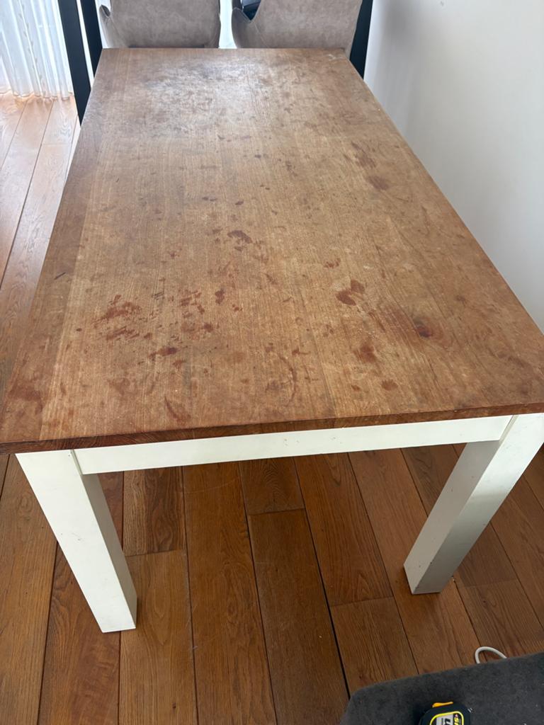 Eettafel hout wit, Ophalen of Verzenden, Gebruikt, Rechthoekig, 50 tot 100 cm