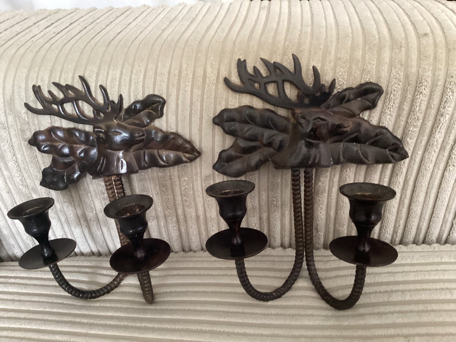 Vintage Coté Table wandkandelaars,Hert/Jachtstijl,gietijzer., Ophalen of Verzenden