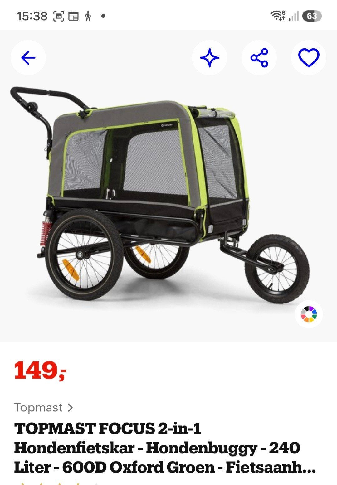 TOPMAST FOCUS 2-in-1 Hondenfietskar - Hondenbuggy, Ophalen, Zo goed als nieuw, Hondenkar, Overige merken