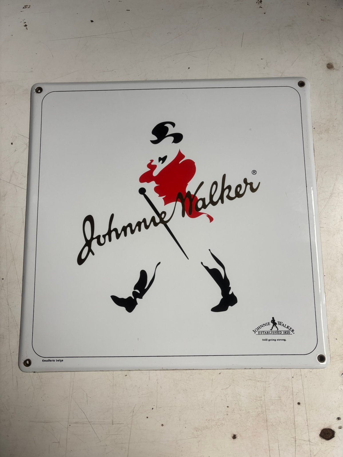 Emaille bord Johnnie Walker 40x40 cm, Verzamelen, Merken en Reclamevoorwerpen, Ophalen of Verzenden, Zo goed als nieuw, Reclamebord