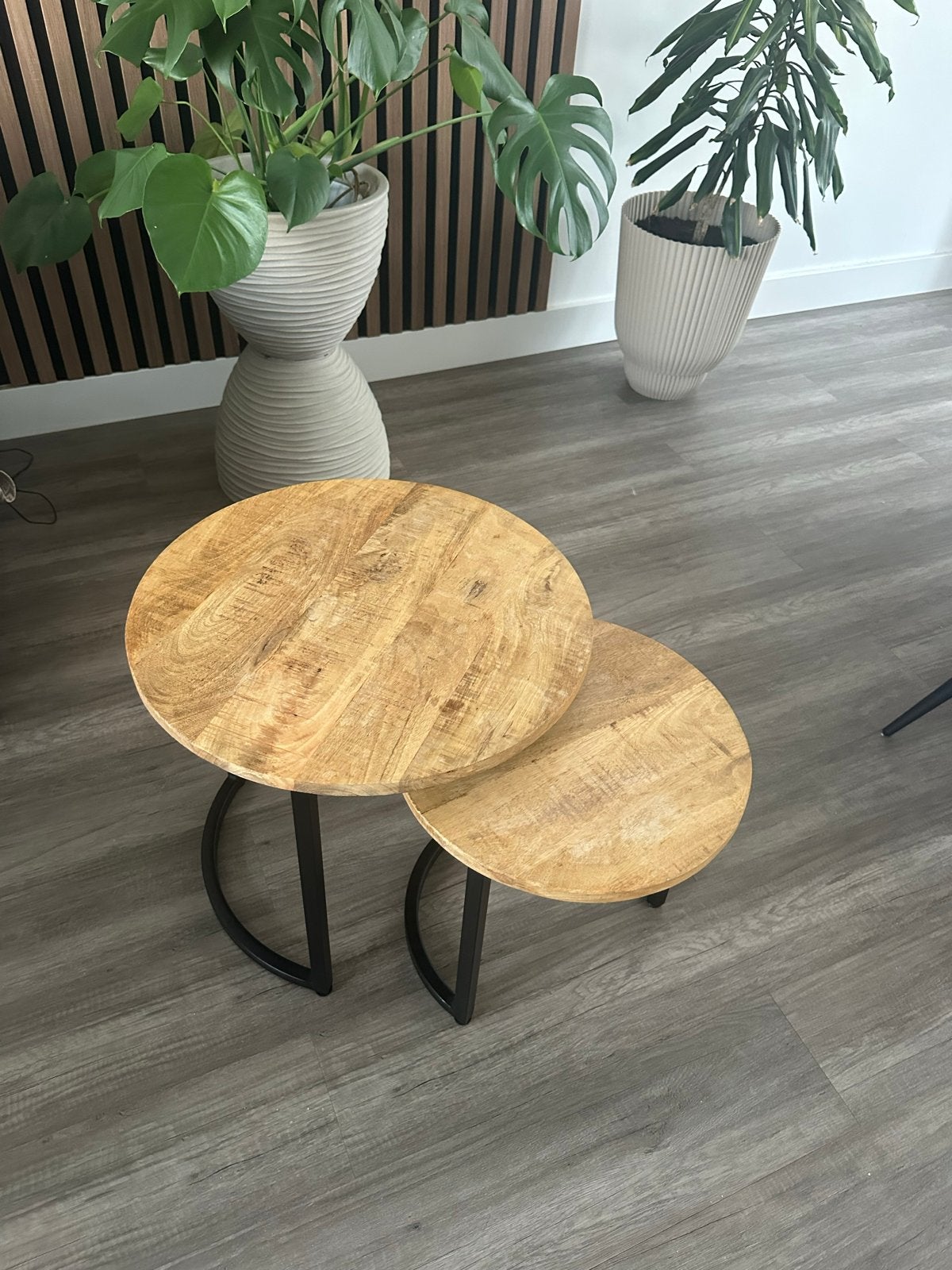 Set van 2 ronde salontafels van mangohout, Ophalen, Minder dan 45 cm, Minder dan 55 cm, Rond