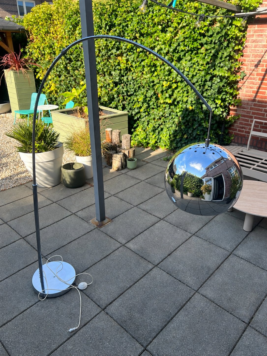 Booglamp met chromen bol, Ophalen, Gebruikt, E27 (groot), Metaal