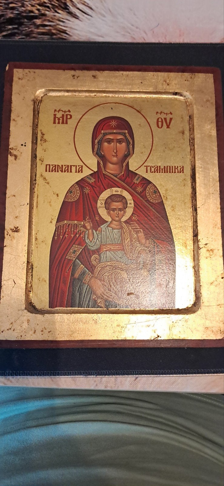 Oude Byzantijnse icoon van Maria met Kind, Antiek en Kunst, Antiek | Religie, Ophalen of Verzenden