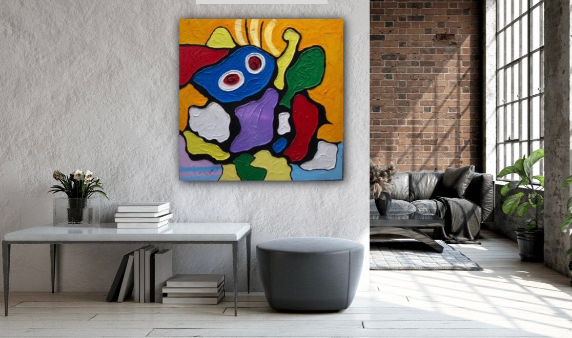 Geweldig XL CoBrA ART paneel Studio Paramount 1.50 x 1.50 M., Antiek en Kunst, Kunst | Schilderijen | Abstract, Ophalen