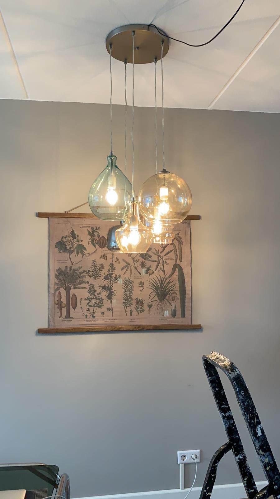 Glazen Hanglamp - 5 elementen - Plafondlamp, Huis en Inrichting, Ophalen of Verzenden, Gebruikt, Glas