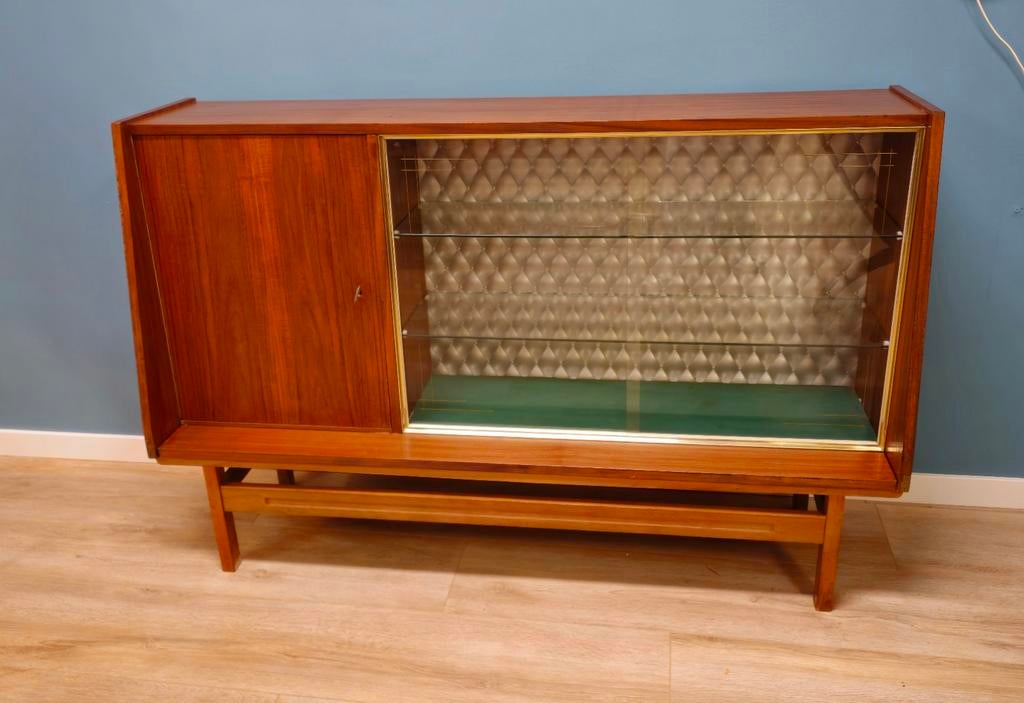 Vintage Teakfineer Highboard Vitrinekast Kast Dressoir, Huis en Inrichting, Ophalen, Gebruikt, Vintage, Overige houtsoorten