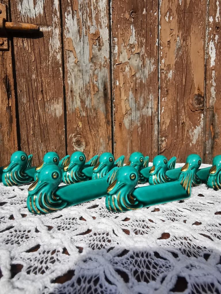 Messenleggers artdeco vogel vorm 6st van aardewerk Miekje, Antiek en Kunst, Ophalen of Verzenden