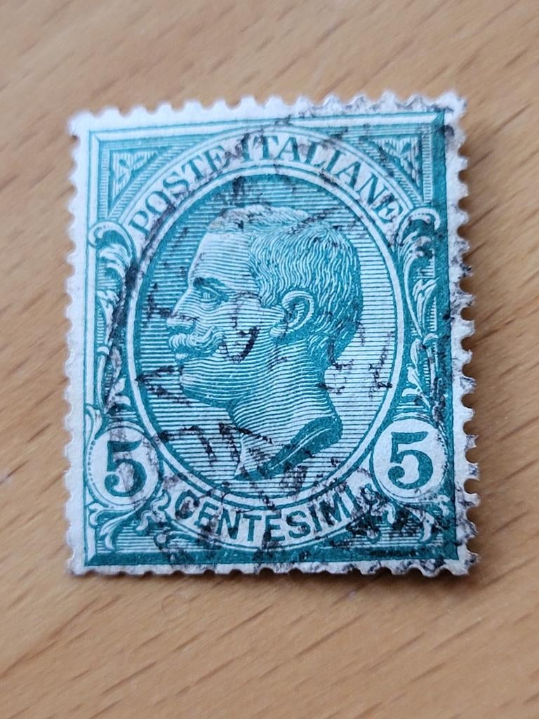 Postzegel Italië Victor Emanuel III 5 Centesimi groen, Ophalen of Verzenden, Gestempeld