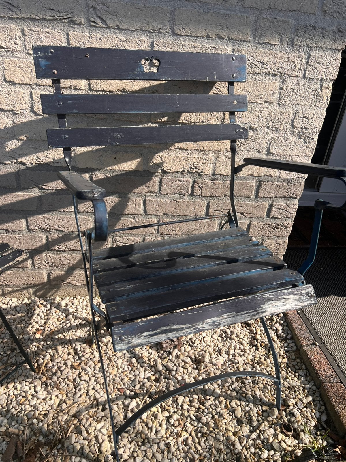 Frans terras tafel/ stoel met en zonder arm, Ophalen, Gebruikt, Hout, Inklapbaar