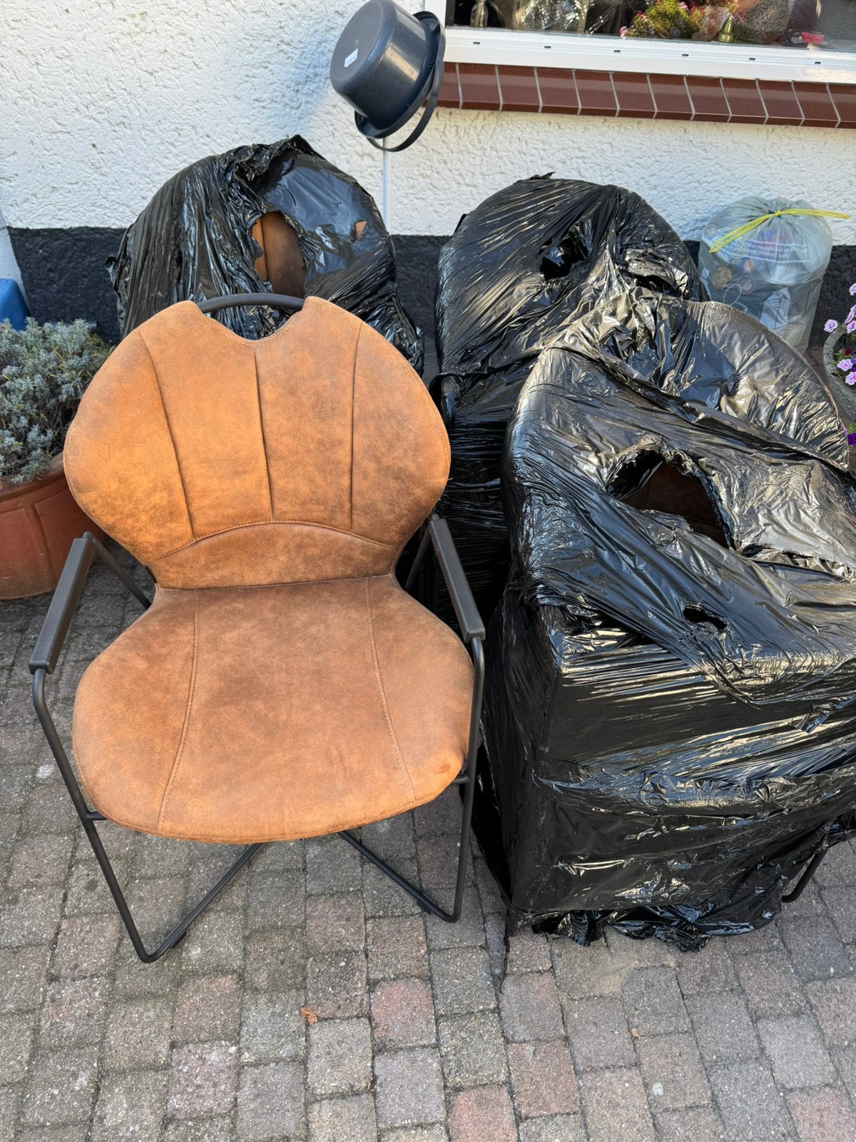 4 Cognac kleurige stoelen, zo goed als nieuw, Ophalen, Bruin, Zo goed als nieuw, Vier