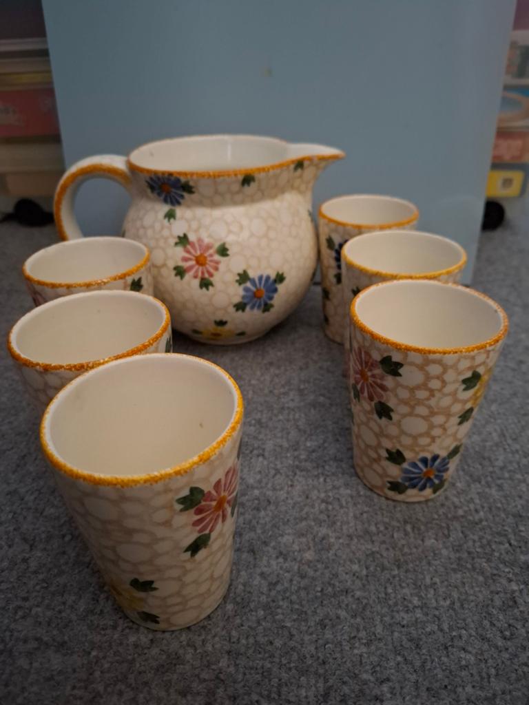 Vintage SMF Schramberg  Stolkema Majolica Kan en Bekers Set, Ophalen of Verzenden