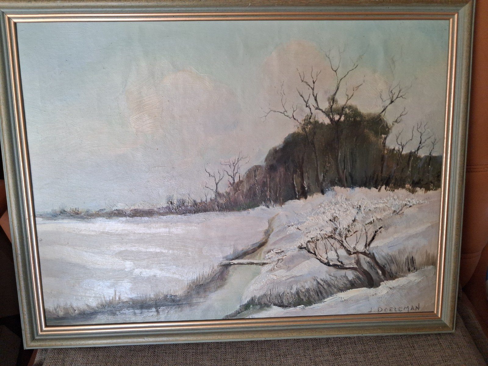 Schilderij J. Doeleman - Winters Landschap, Doek, Realistisch, Ophalen of Verzenden, Landschap