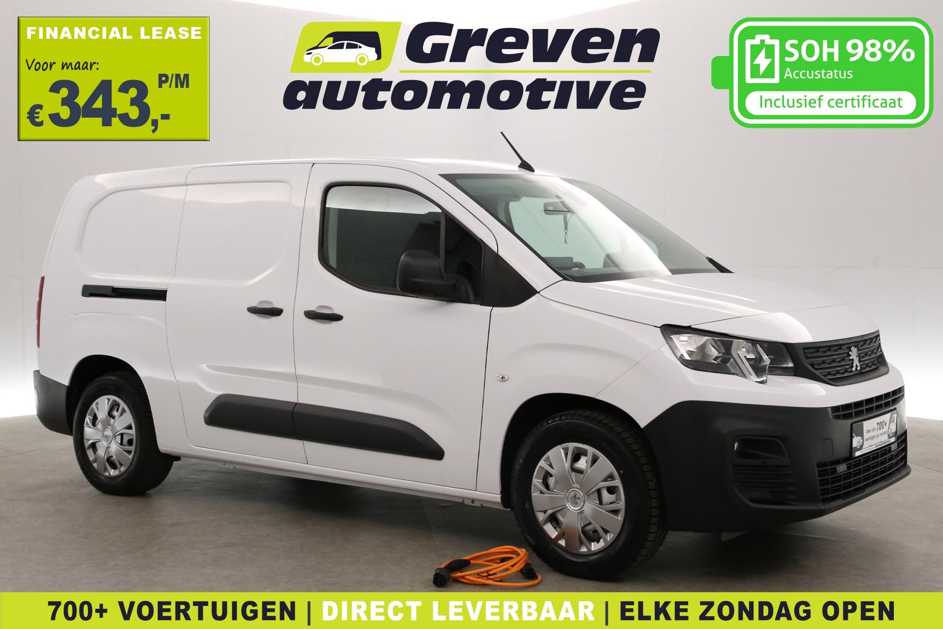 Peugeot e-Partner 50 kWh L2 | Snelladen | SOH 98% | Airco |, Auto's, Automaat, Gebruikt, Parkeersensor, Wit