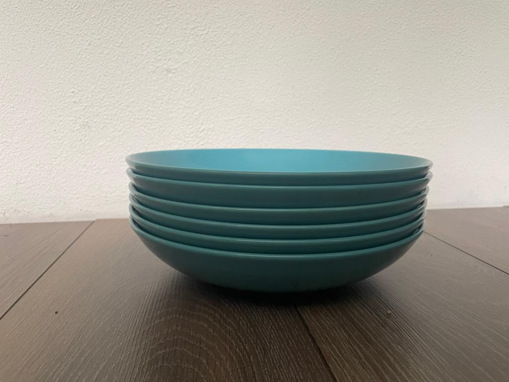 6 diepe borden turquoise, Ophalen, Gebruikt, Bord(en), Overige stijlen