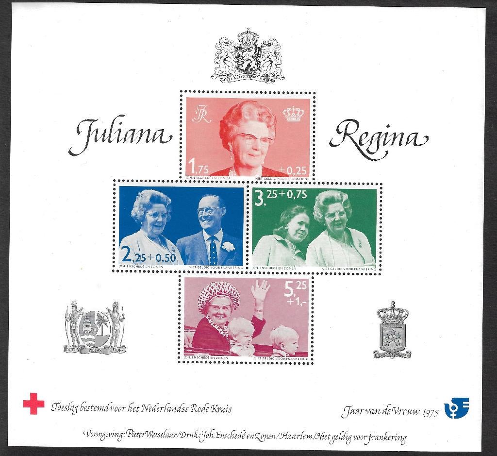 H-58 velletje Juliana Regina Jaar van de Vrouw 1975, Postzegels en Munten, Postzegels | Nederland, Ophalen, Na 1940, Postfris