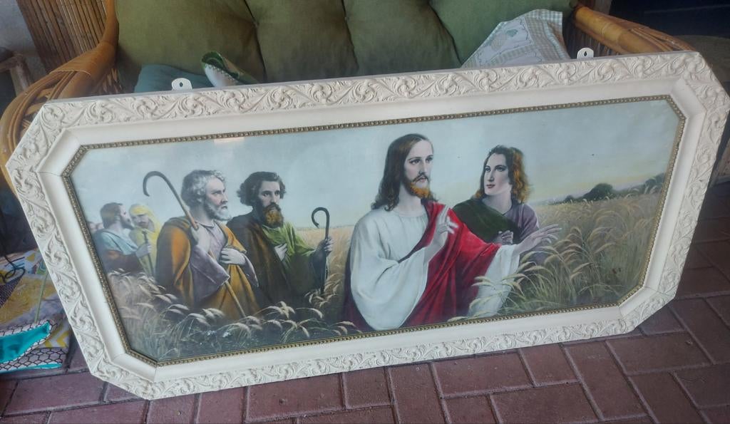 Antieke xl litho jezus ruilen voor 500 gram oude brokkelkaas, Antiek en Kunst, Curiosa en Brocante, Ophalen