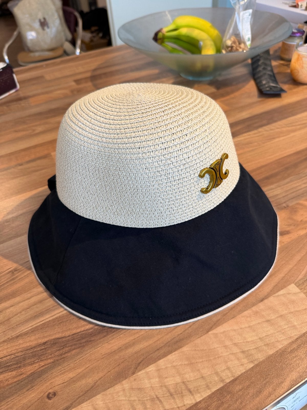 Celine Hoed Zonnehoed Zomerhoed Zwart Beige, Kleding | Dames, Hoeden en Petten, Ophalen of Verzenden, Nieuw, One size fits all