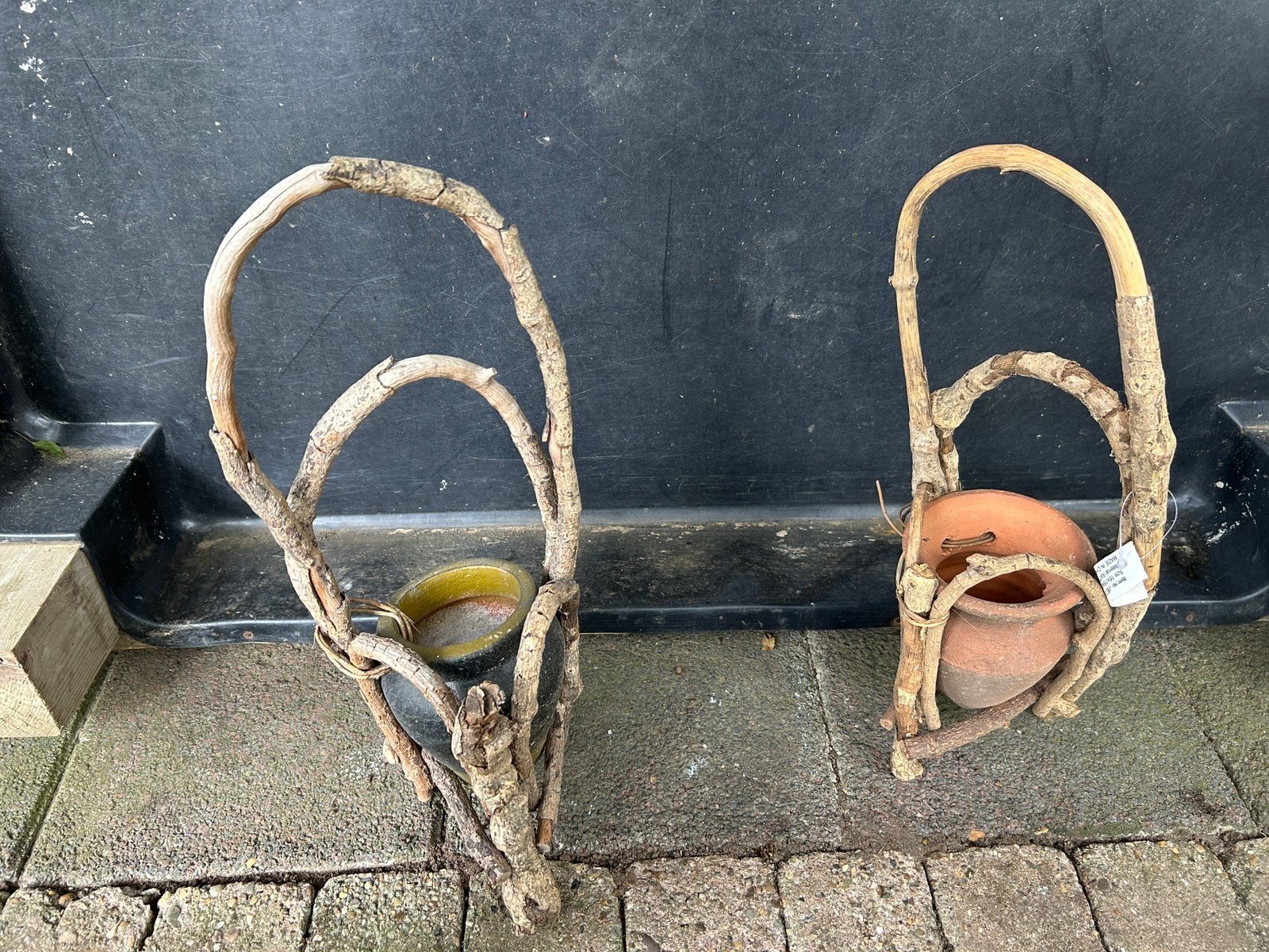 Bloempotje aardewerk met hout, Ophalen, Balkon, Rond, Nieuw