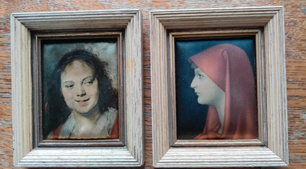 Set van 2 Vintage Portret Schilderijen op Stof, Ophalen of Verzenden