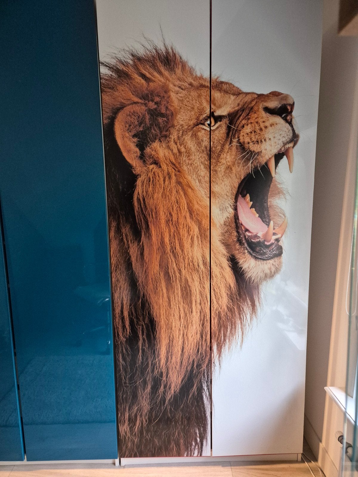 Ikea Pax hoge kastdeuren 4x 230 cm, blauw en Leeuwkop, Ophalen, 200 cm of meer, Ikea Pax, kinderkamer, tienerkamer, wild life