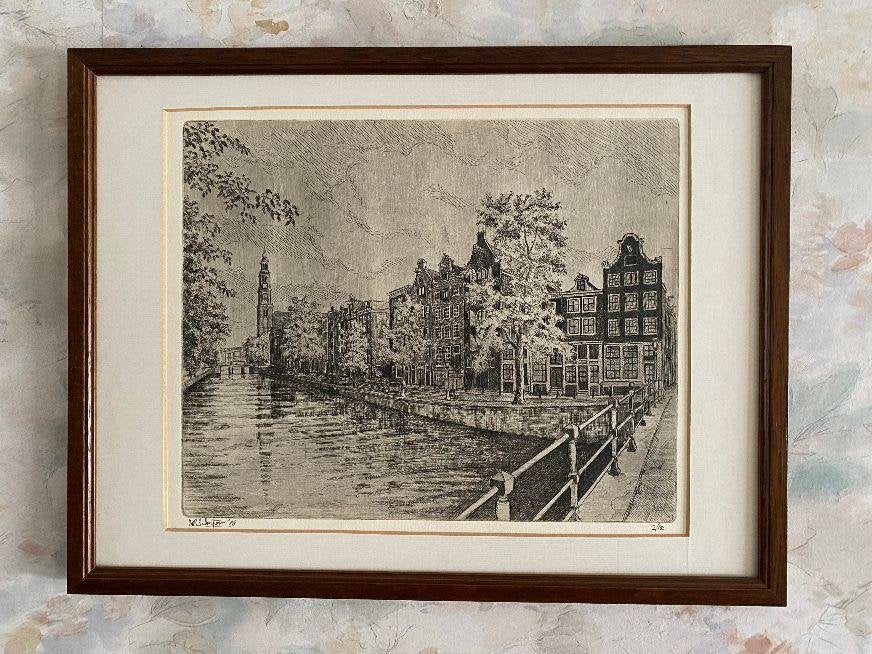 Ets  ,   Prinsengracht    Amsterdam  .  1988, Ophalen of Verzenden, Stadsgezicht, Ets