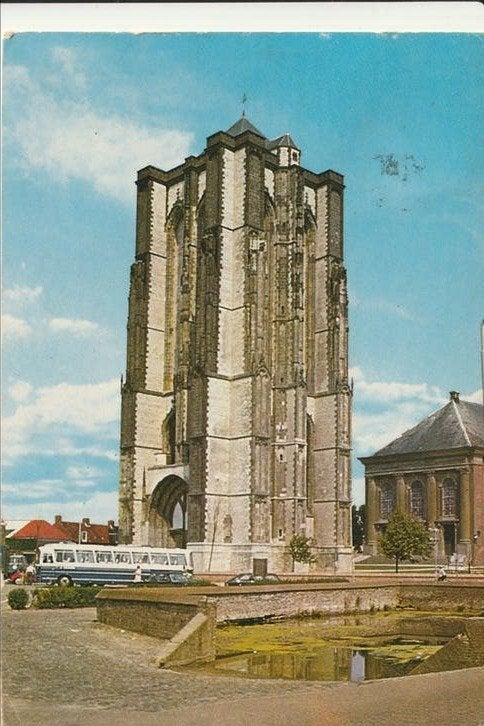 ZIERIKZEE SINT LIEVENS MONSTERTOREN 58 M. AUTO'S TOURINGCAR, Ophalen of Verzenden, 1960 tot 1980, Gelopen, Zeeland