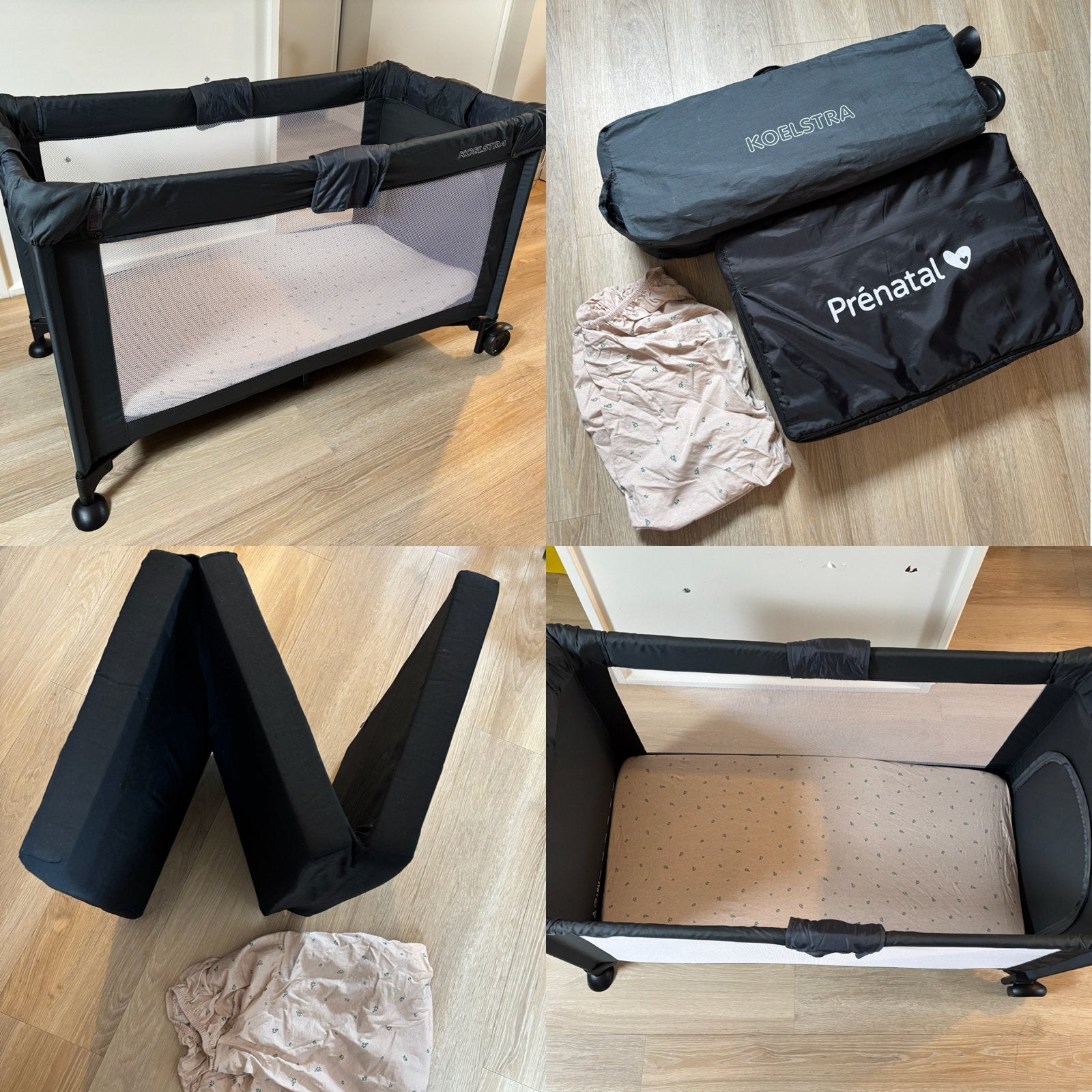 Campingbedje Koelstra + matras Prenatal + hoeslaken HEMA, Ophalen, Zo goed als nieuw, Reisbedje