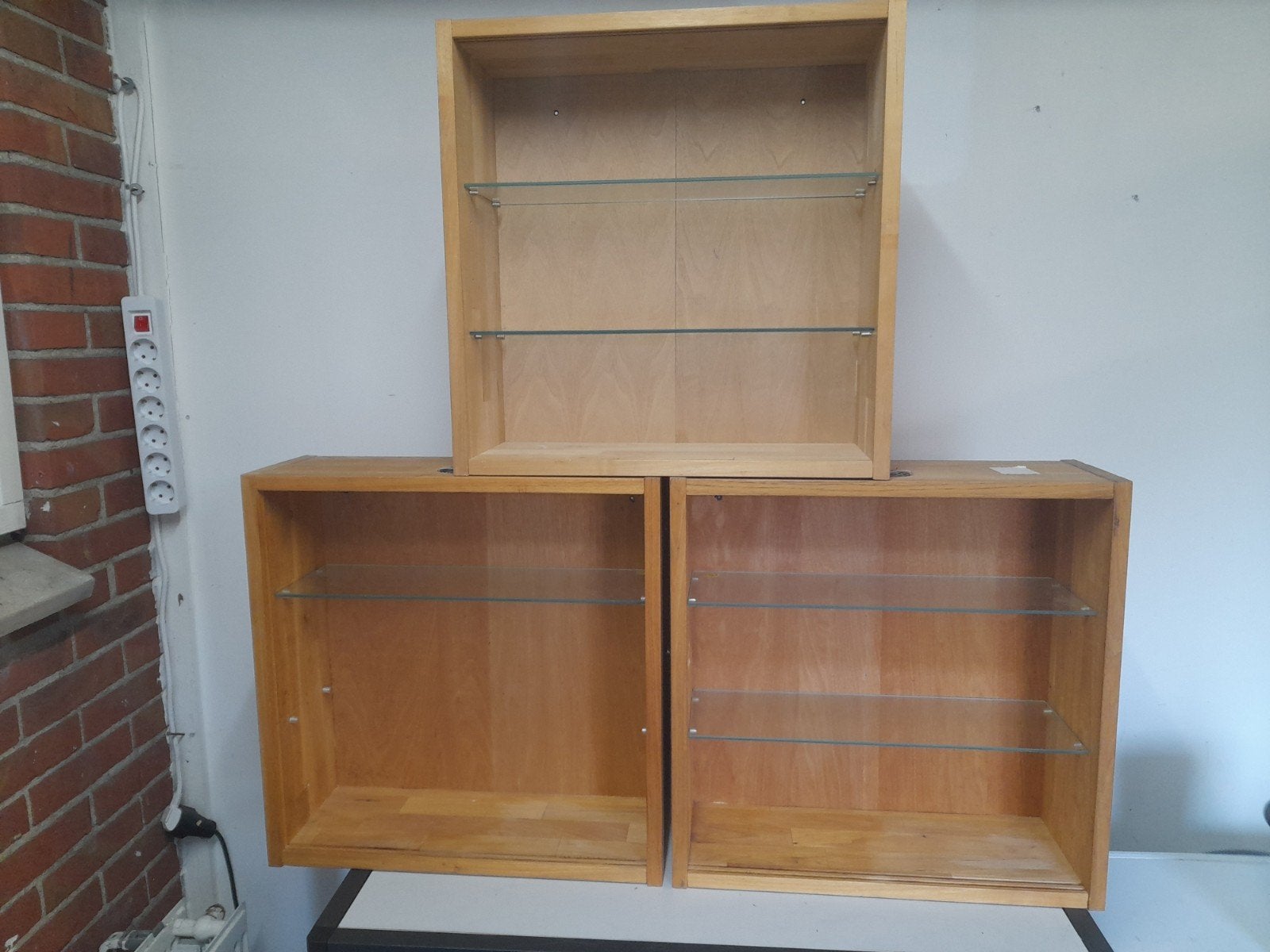 Ikea teak vitrine / cd kastje Jarna ( 3x ), Ophalen, Met plank(en), Minder dan 50 cm, Gebruikt