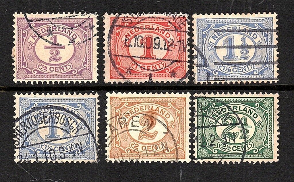 003 nvph 50-55 cijferzegels 1899-1913 gebruikt zie scan, Postzegels en Munten, Ophalen of Verzenden, T/m 1940, Gestempeld