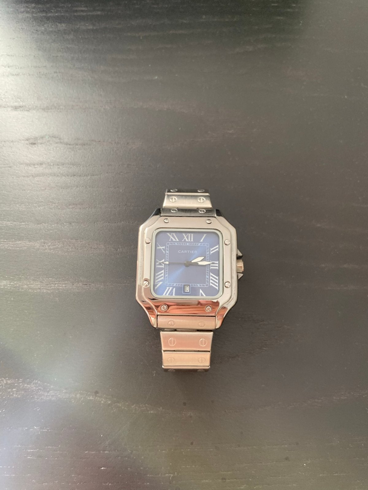 Cartier Santos Dumont Horloge - Blauwe Wijzerplaat, Staal, Staal, Polshorloge, Ophalen of Verzenden