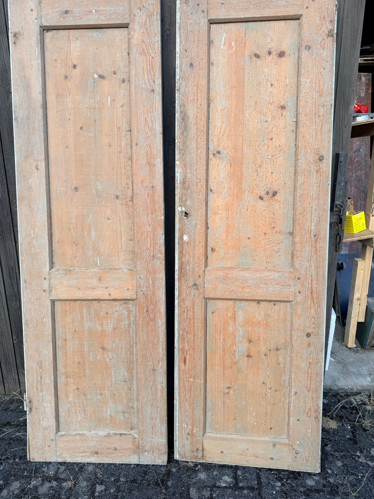 Set van 2 massieve houten binnendeuren, Doe-het-zelf en Verbouw, Ophalen, Gebruikt, Minder dan 80 cm, Binnendeur