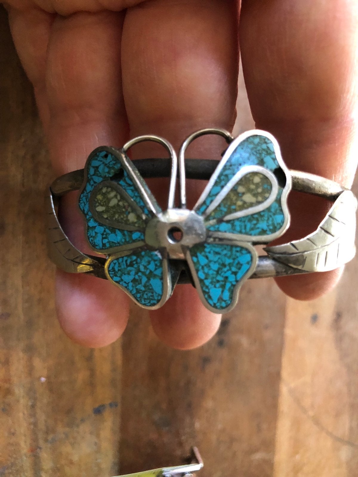 Vintage mozaïek vlinder armband, Ophalen of Verzenden, Gebruikt, Blauw, Staal