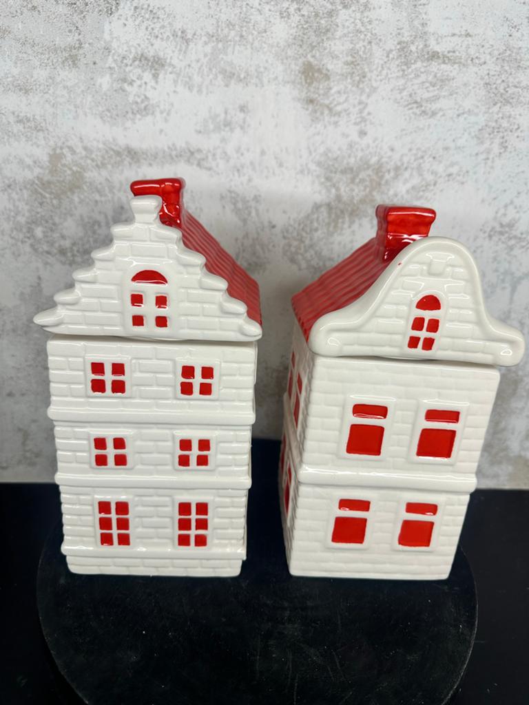 Set van 2 grachtenpand voorraadpotten - Postcodeloterij, Antiek en Kunst, Antiek | Keramiek en Aardewerk, Ophalen of Verzenden