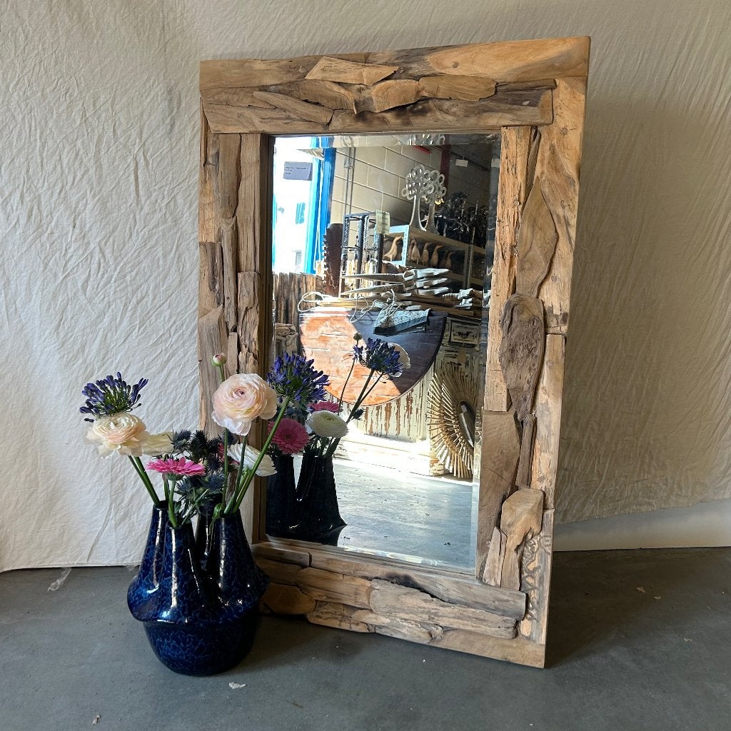 facet geslepen spiegel teak lijst 120 x 80 cm Gratis bezorgd