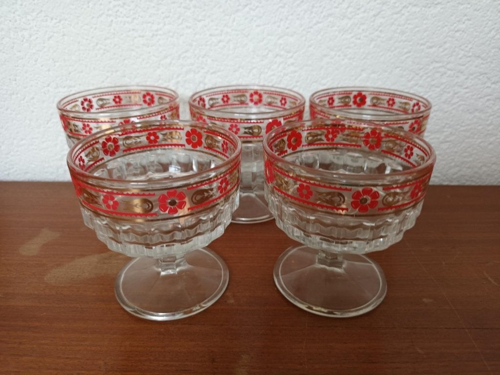 set vintage dessertcoupe / champagne coupe glazen, Ophalen of Verzenden