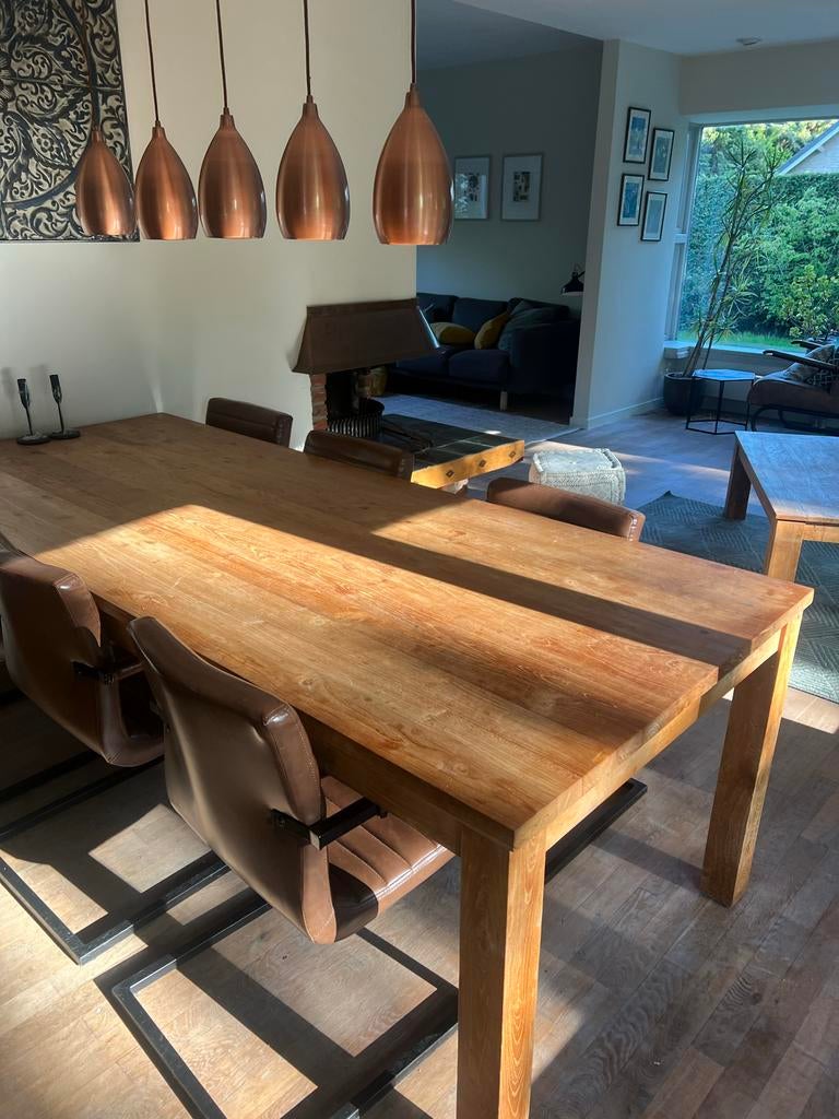 Eikenhouten eettafel met 6 nette stoelen, Huis en Inrichting, Tafels | Eettafels, Ophalen, Gebruikt, 100 tot 150 cm, Eikenhout