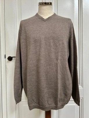 Eterna bruin-grijze wollen V-Neck trui XXL, Overige maten, Ophalen of Verzenden, Zo goed als nieuw, Bruin