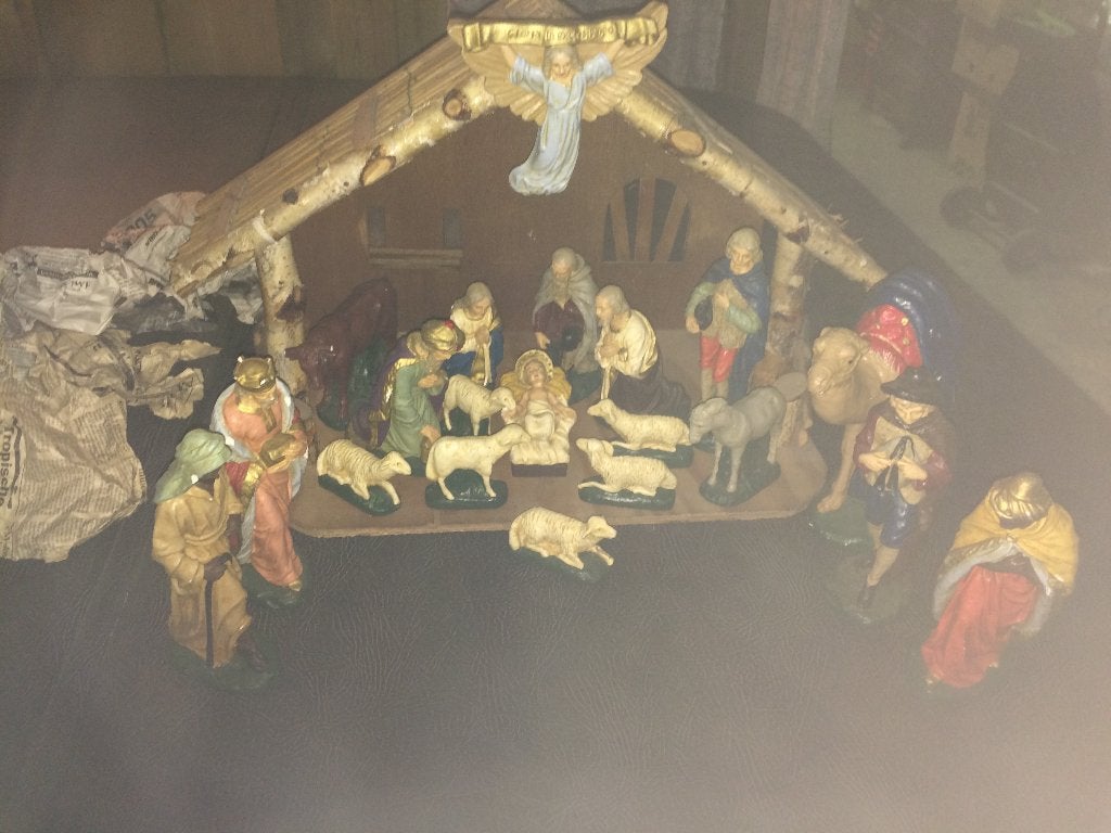 Grote kerst stal compleet met grote beelden gekleurd 20cm, Diversen, Ophalen of Verzenden, Zo goed als nieuw