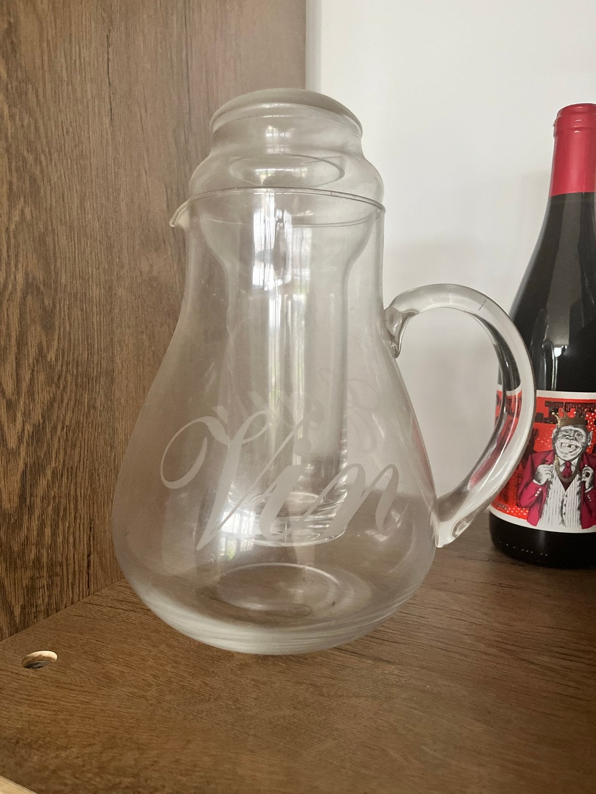Riviera maison Glazen karaf met koelelement en 'Vin' opdruk, Ophalen