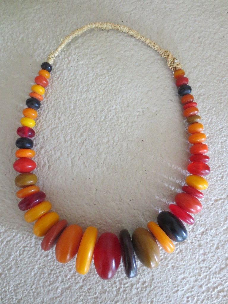 westafrikaanse collier met schijfkralen van barnsteen, Antiek en Kunst, Verzenden