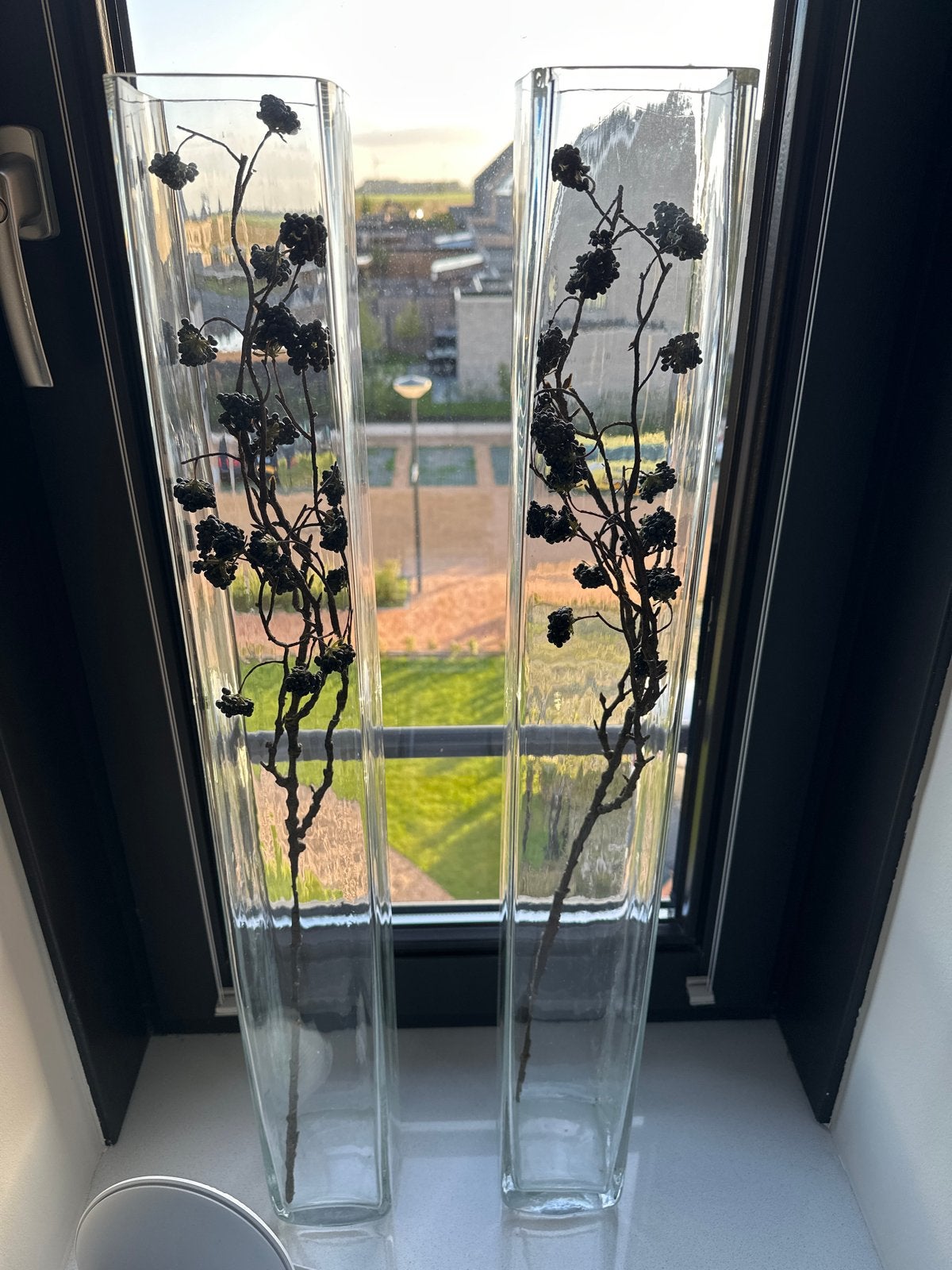Set van 2 80 cm hoge glazen vazen en 10 cm breed, Ophalen