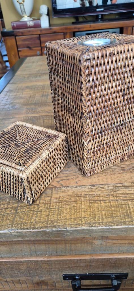 Rotan Birma Decoratieset: Waxinelichthouder & Onderzetters, Ophalen of Verzenden, Zo goed als nieuw