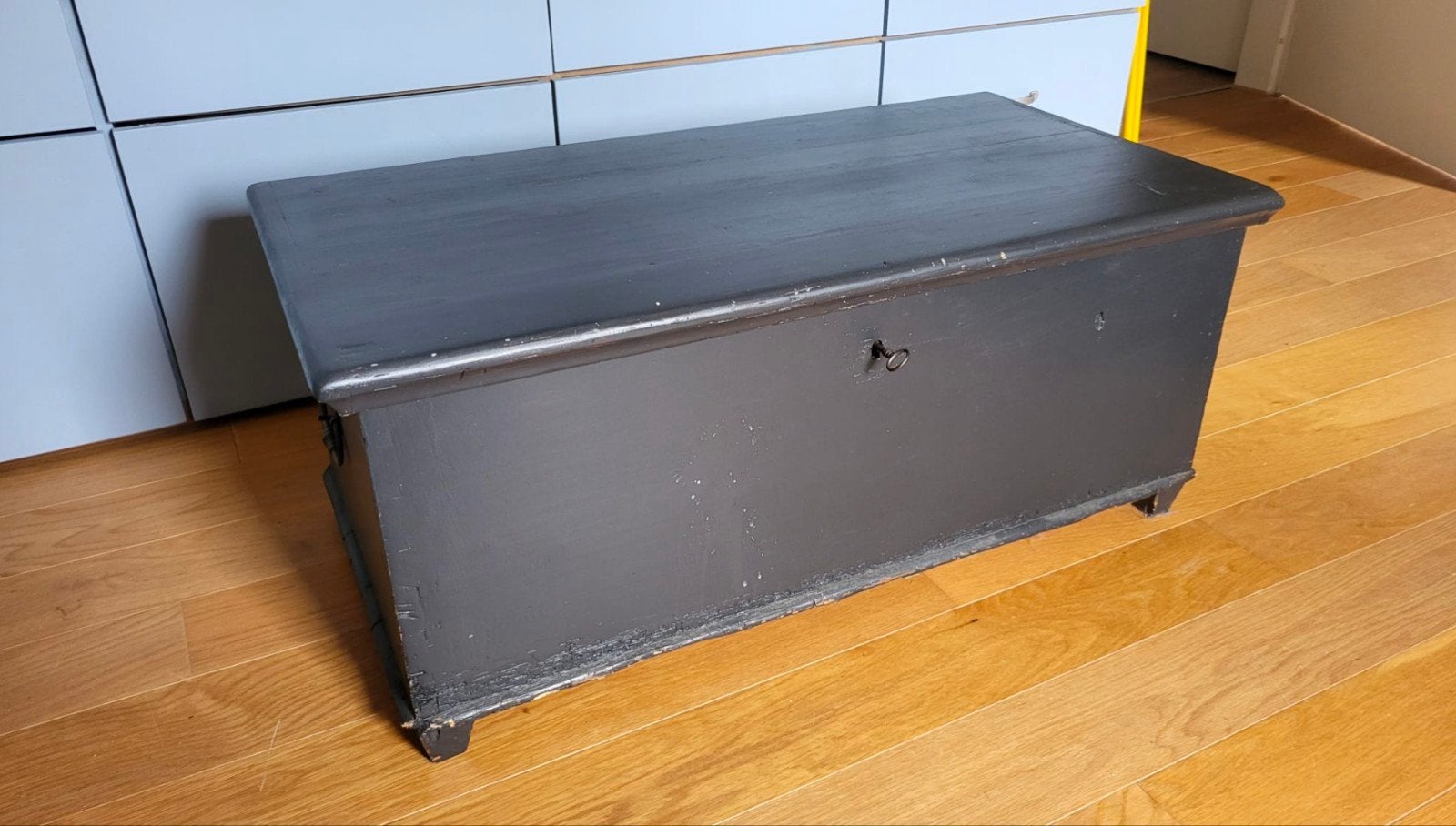 Oude Massief Houten Dekenkist/Speelgoedkist, Ophalen, Gebruikt, 100 tot 150 cm, 5 – 50