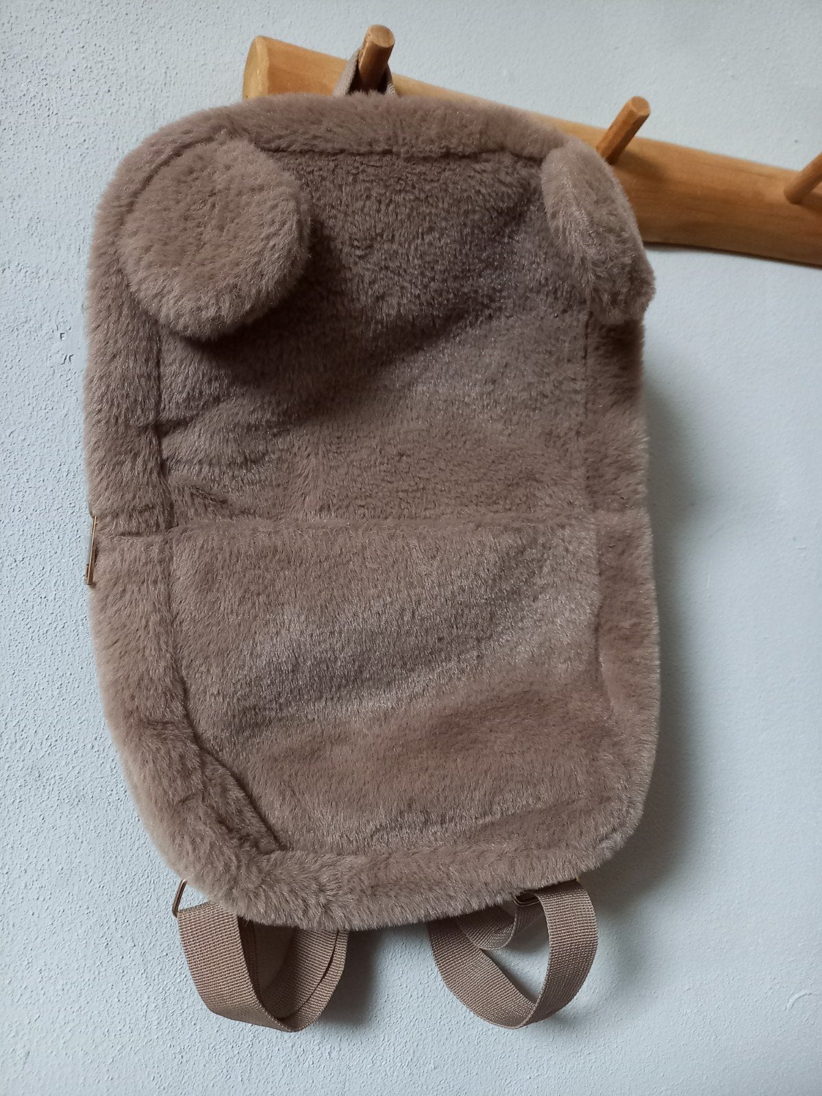Fluffy beige rugtas - schooltas - tas- rugzak met oortjes, 30 tot 40 cm, Rugtas, Beige, Ophalen of Verzenden