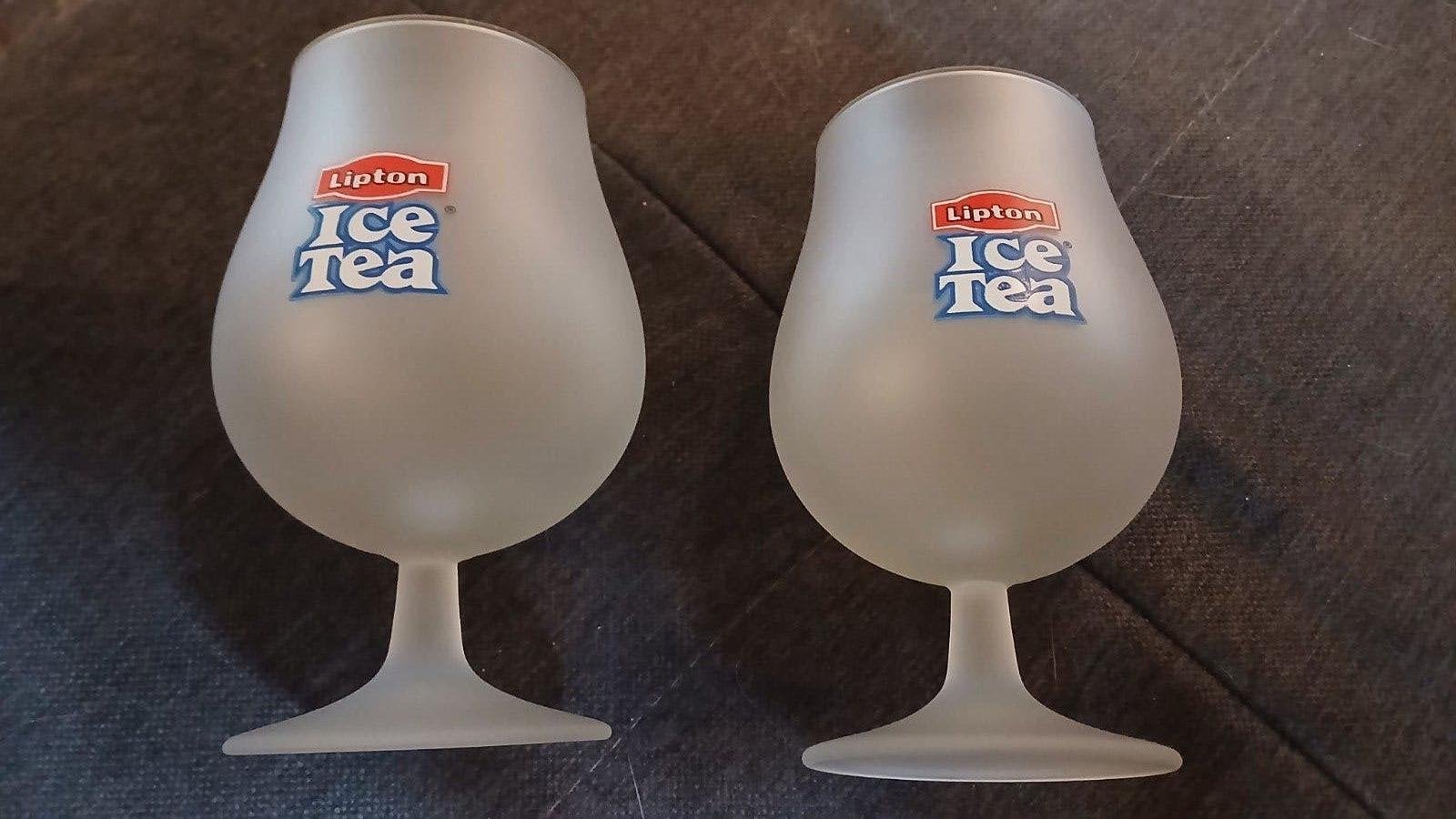 set van 2 Lipton Ice Tea glazen, Ophalen of Verzenden, Zo goed als nieuw, Wit, Overige merken