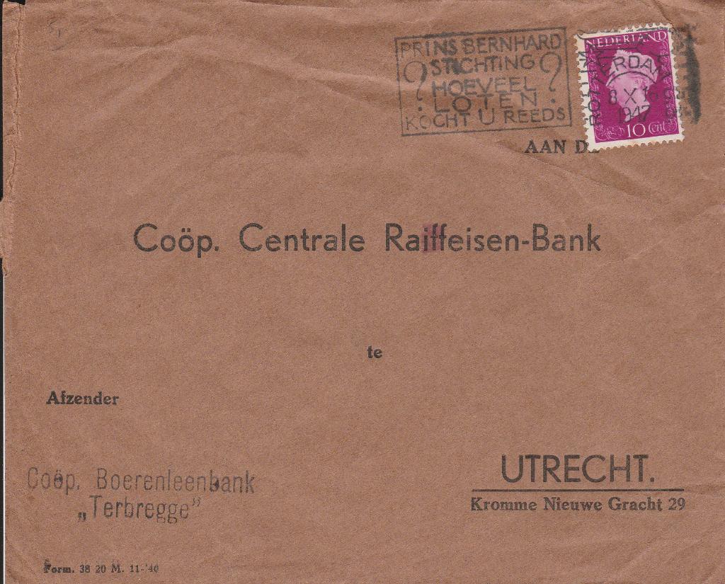 TERBREGGE 1947 Coop BOERENLEENBANK, Verzamelen, Ansichtkaarten | Nederland, Verzenden, Voor 1920, Gelopen, Zuid-Holland
